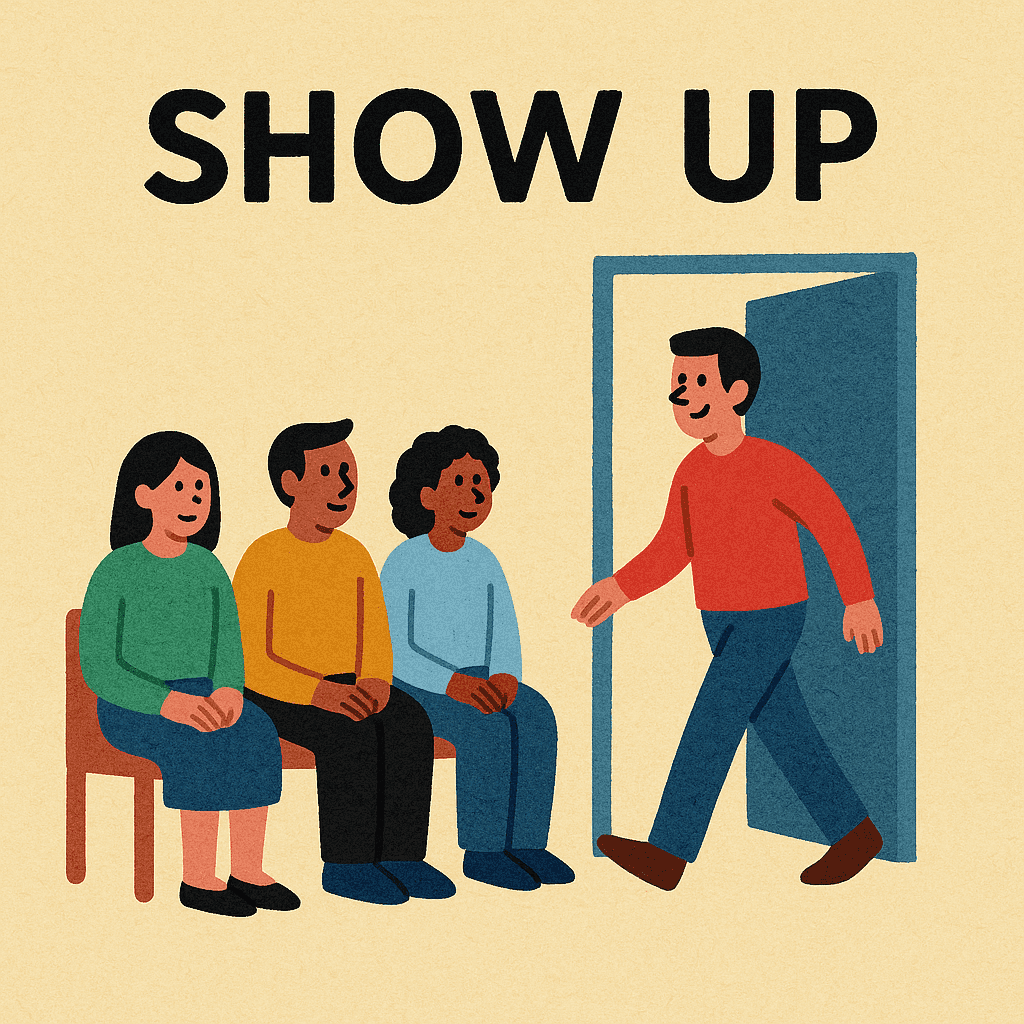 show up meaning and examples thumbnail